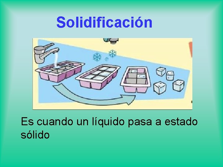 Solidificación Es cuando un líquido pasa a estado sólido 