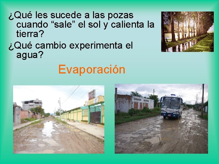 ¿Qué les sucede a las pozas cuando “sale” el sol y calienta la tierra?