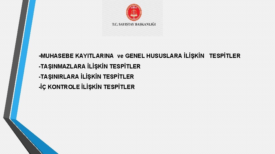 -MUHASEBE KAYITLARINA ve GENEL HUSUSLARA İLİŞKİN TESPİTLER -TAŞINMAZLARA İLİŞKİN TESPİTLER -TAŞINIRLARA İLİŞKİN TESPİTLER -İÇ