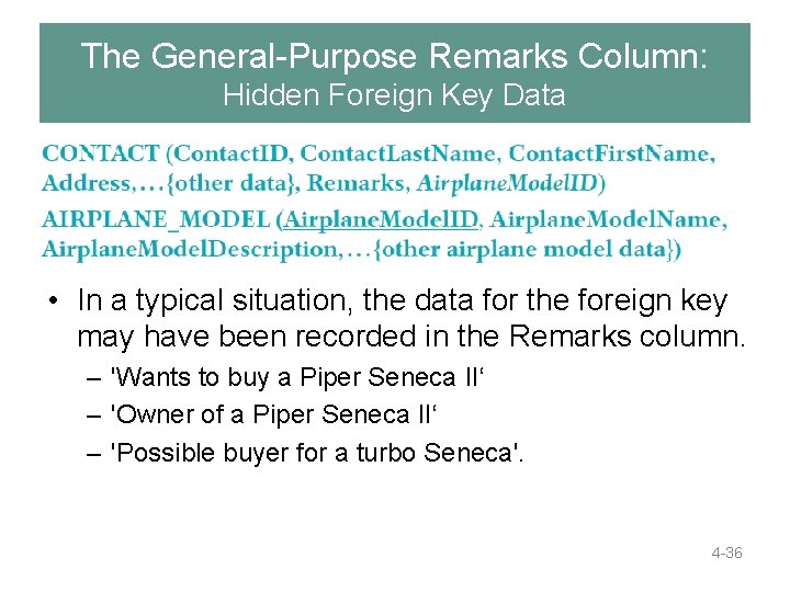 The General-Purpose Remarks Column: Hidden Foreign Key Data • In a typical situation, the The General-Purpose Remarks Column: Hidden Foreign Key Data • In a typical situation, the