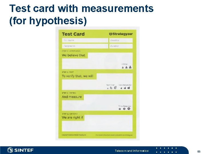 Test card with measurements (for hypothesis) Telecom and Informatics 56 