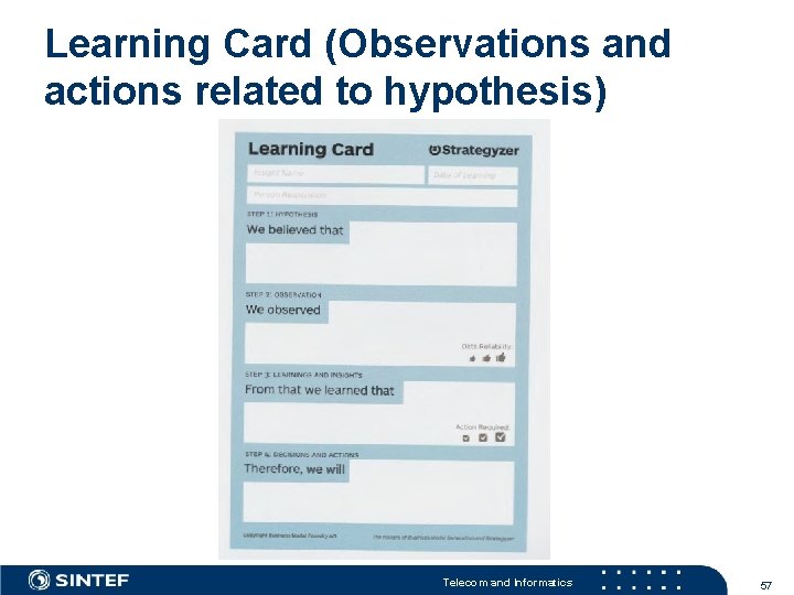 Learning Card (Observations and actions related to hypothesis) Telecom and Informatics 57 