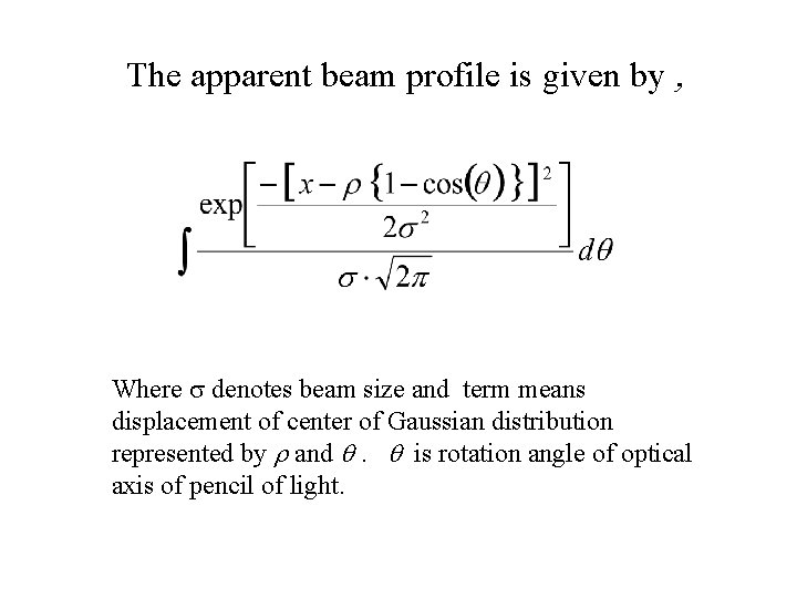 The apparent beam profile is given by , Where s denotes beam size and