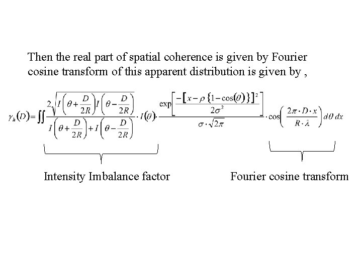 Then the real part of spatial coherence is given by Fourier cosine transform of