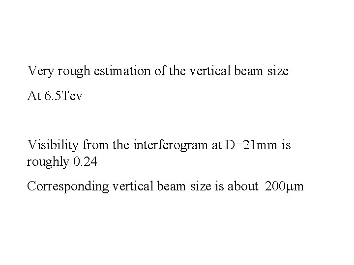 Very rough estimation of the vertical beam size At 6. 5 Tev Visibility from