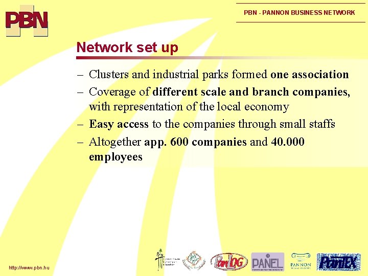 PBN - PANNON BUSINESS NETWORK Network set up – Clusters and industrial parks formed