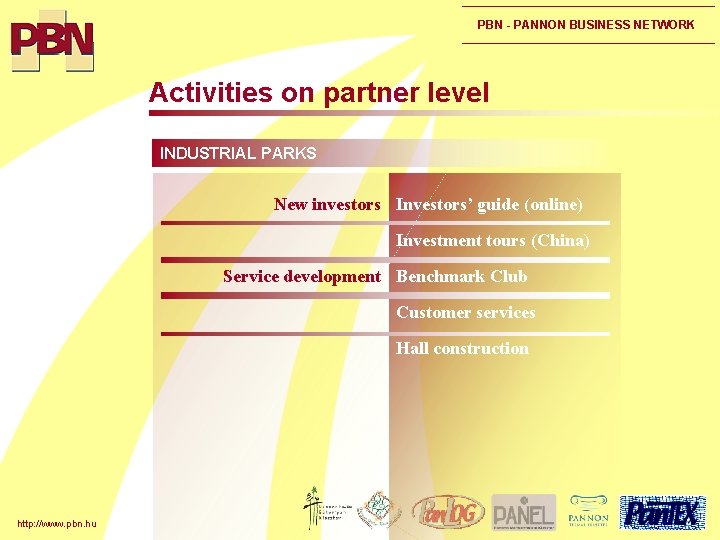 PBN - PANNON BUSINESS NETWORK Activities on partner level INDUSTRIAL PARKS New investors Investors’