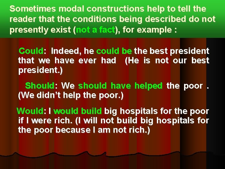 Sometimes modal constructions help to tell the reader that the conditions being described do