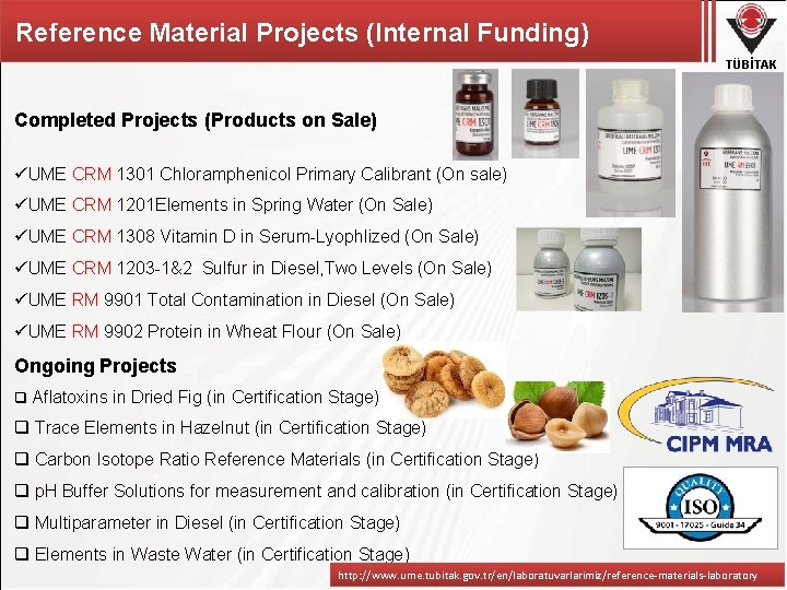 Reference Material Projects (Internal Funding) TÜBİTAK Completed Projects (Products on Sale) üUME CRM 1301
