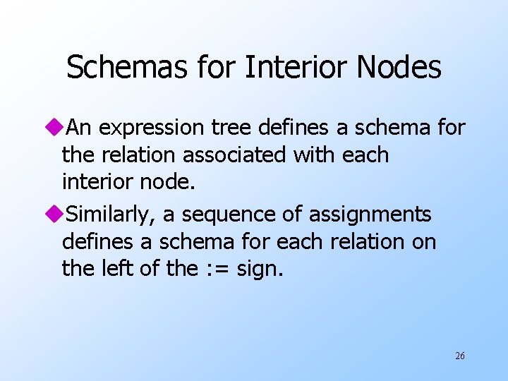 Schemas for Interior Nodes u. An expression tree defines a schema for the relation