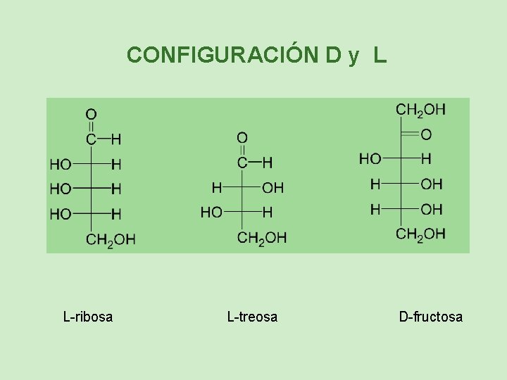 CONFIGURACIÓN D y L L-ribosa L-treosa D-fructosa 