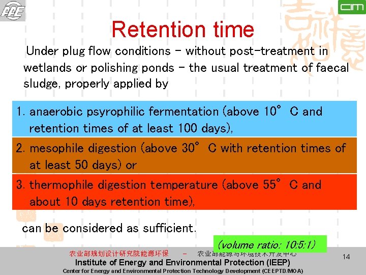 Retention time Under plug flow conditions - without post-treatment in wetlands or polishing ponds