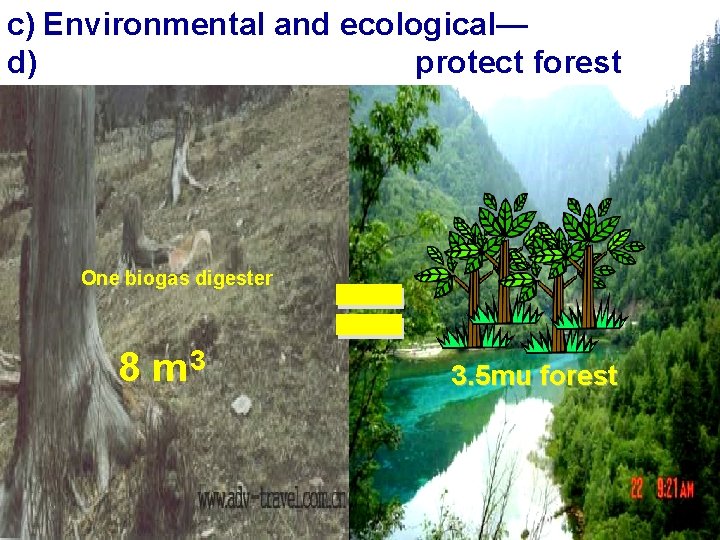 c) Environmental and ecological— d) protect forest One biogas digester 8 m 3 3.