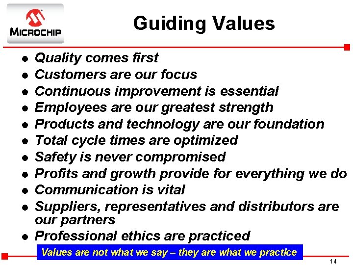 Guiding Values l l l Quality comes first Customers are our focus Continuous improvement