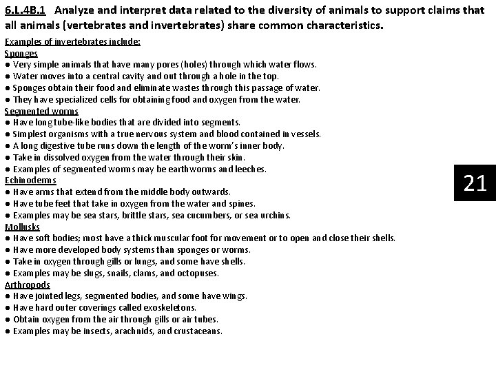6. L. 4 B. 1 Analyze and interpret data related to the diversity of