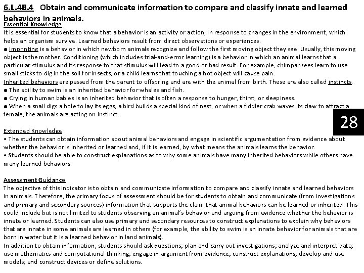 6. L. 4 B. 4 Obtain and communicate information to compare and classify innate