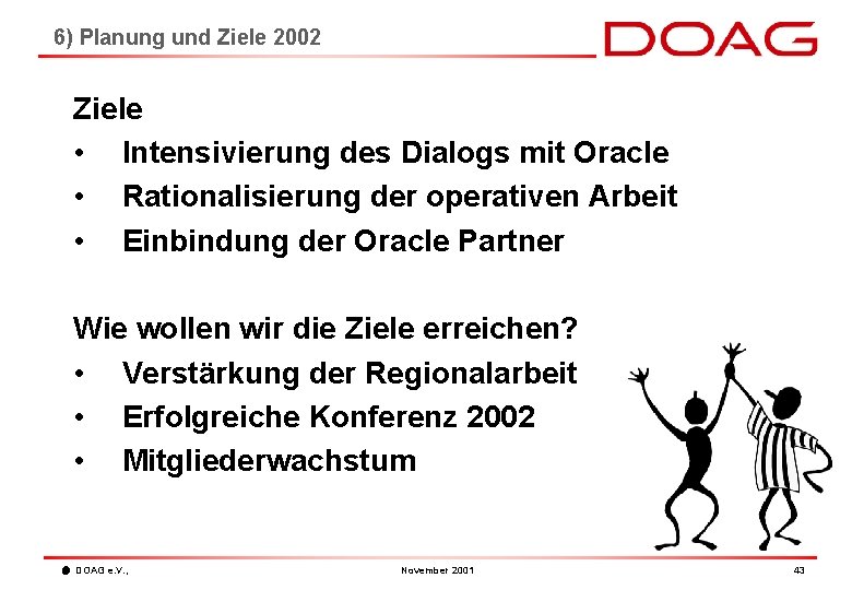 6) Planung und Ziele 2002 Ziele • Intensivierung des Dialogs mit Oracle • Rationalisierung