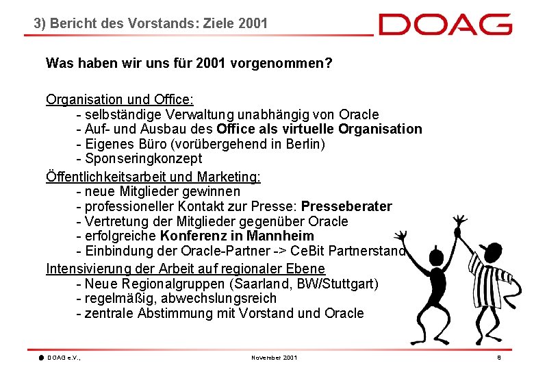 3) Bericht des Vorstands: Ziele 2001 Was haben wir uns für 2001 vorgenommen? Organisation