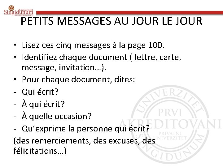 PETITS MESSAGES AU JOUR LE JOUR • Lisez ces cinq messages à la page