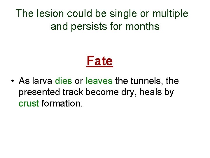 The lesion could be single or multiple and persists for months Fate • As