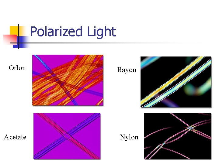 Polarized Light Orlon Rayon Acetate Nylon 