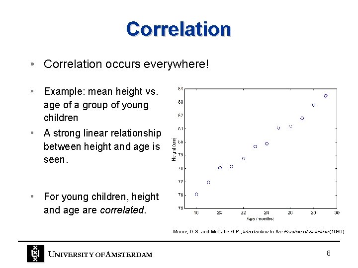 Correlation • Correlation occurs everywhere! • Example: mean height vs. age of a group Correlation • Correlation occurs everywhere! • Example: mean height vs. age of a group
