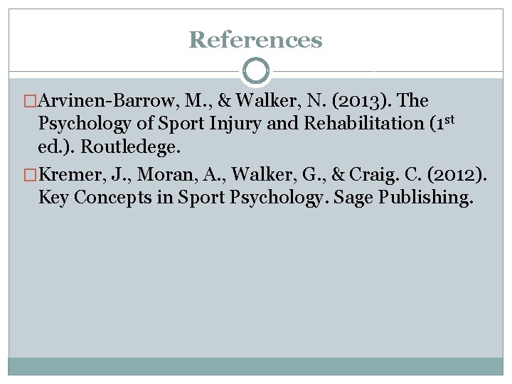 References �Arvinen-Barrow, M. , & Walker, N. (2013). The Psychology of Sport Injury and