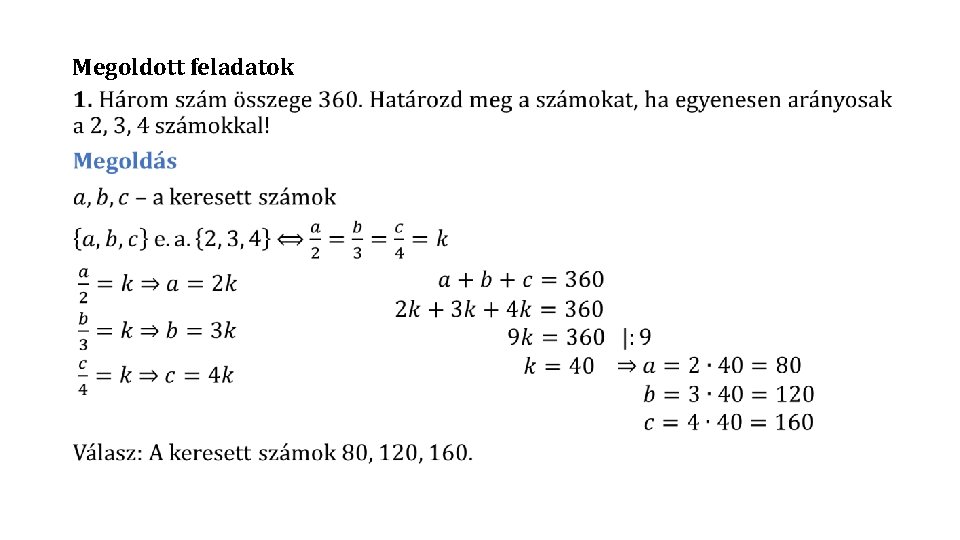 Megoldott feladatok • 