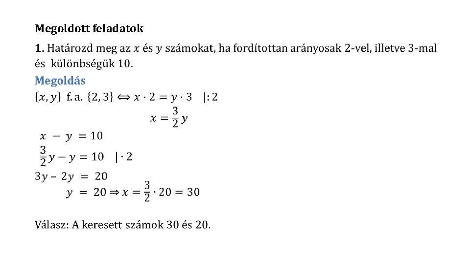 Megoldott feladatok • 