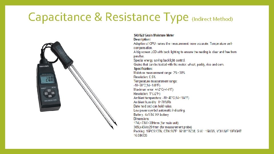 Capacitance & Resistance Type (Indirect Method) 