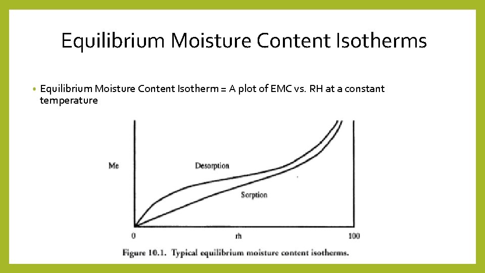 Equilibrium Moisture Content Isotherms • Equilibrium Moisture Content Isotherm = A plot of EMC
