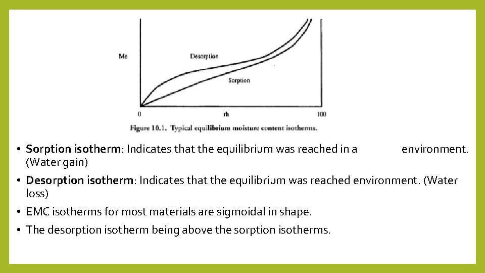  • Sorption isotherm: Indicates that the equilibrium was reached in a wetting environment.