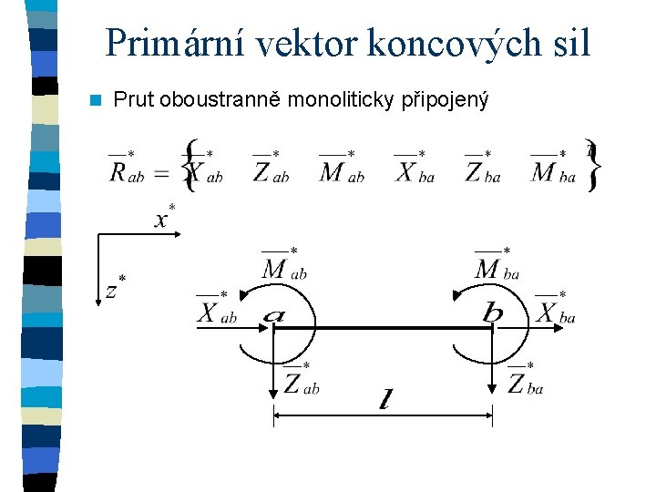 Primární vektor koncových sil n Prut oboustranně monoliticky připojený 