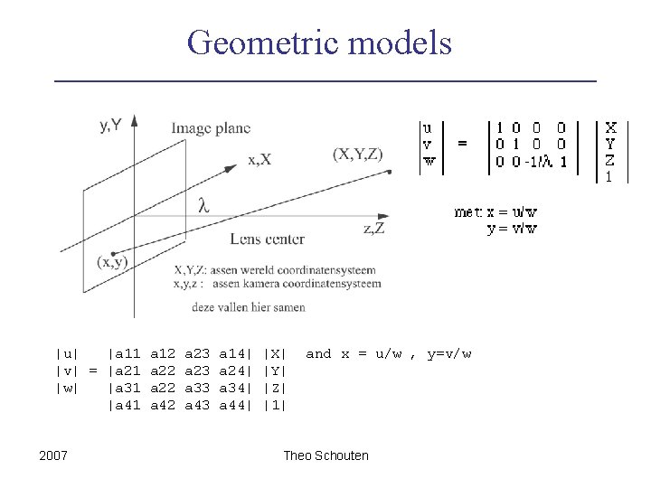 Geometric models |u| |a 11 |v| = |a 21 |w| |a 31 |a 41