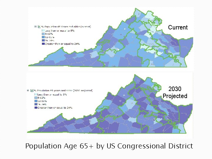 Current 2030 Projected Population Age 65+ by US Congressional District 