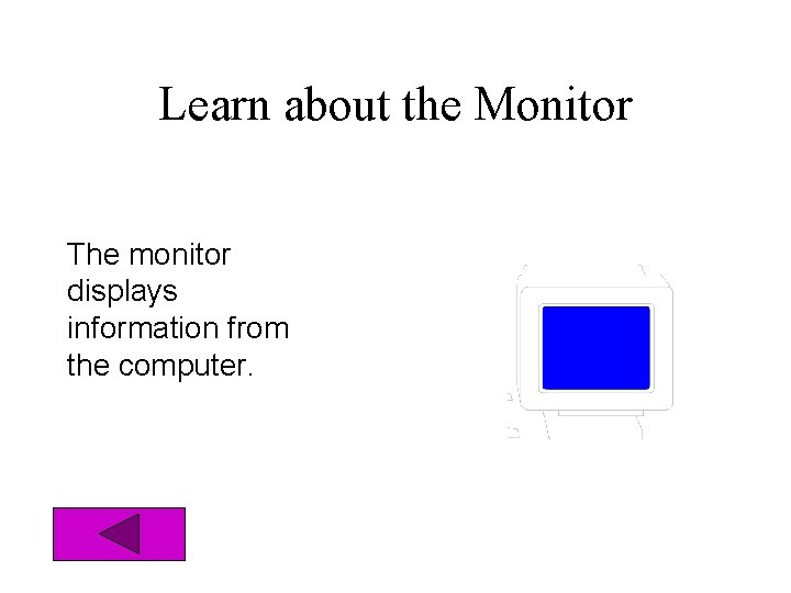 Learn about the Monitor The monitor displays information from the computer. Learn about the Monitor The monitor displays information from the computer.