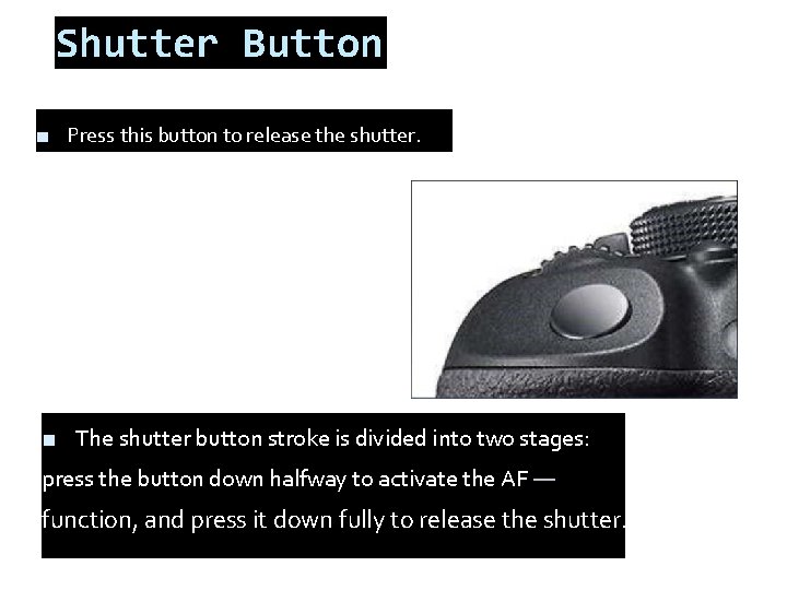 Shutter Button ■ Press this button to release the shutter. ■ The shutter button