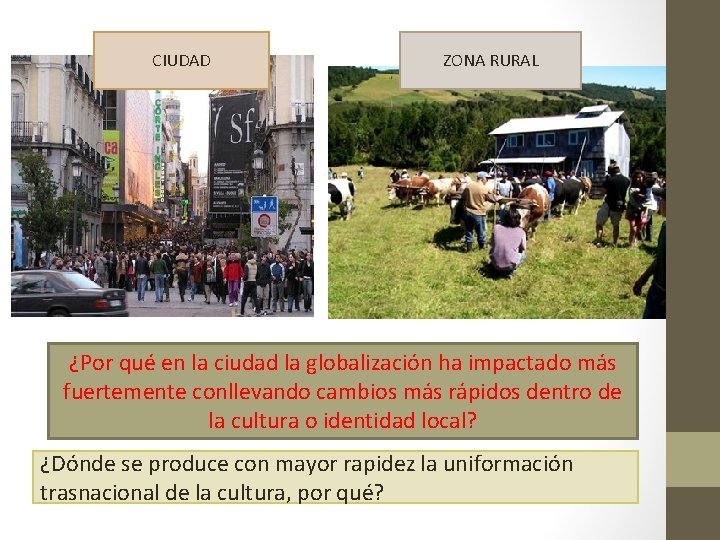 CIUDAD ZONA RURAL ¿Por qué en la ciudad la globalización ha impactado más fuertemente