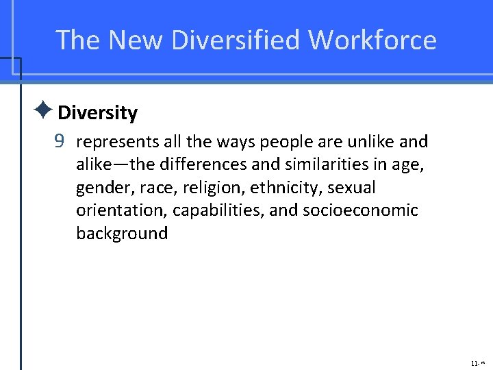 The New Diversified Workforce ✦Diversity 9 represents all the ways people are unlike and