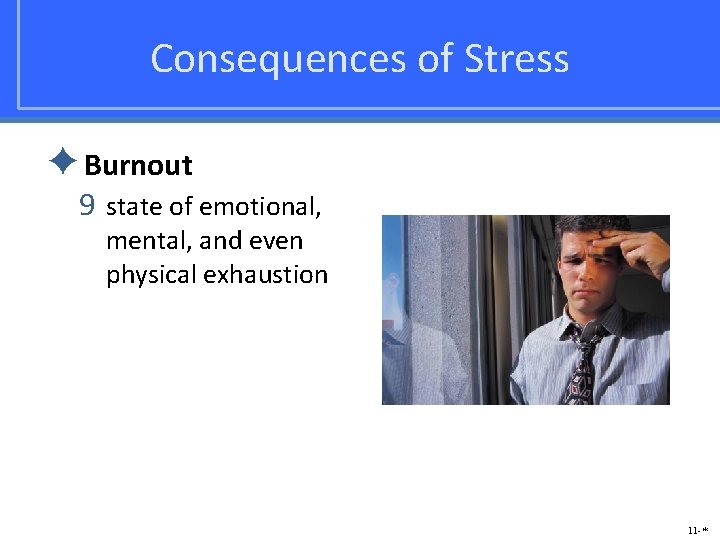 Consequences of Stress ✦Burnout 9 state of emotional, mental, and even physical exhaustion 11