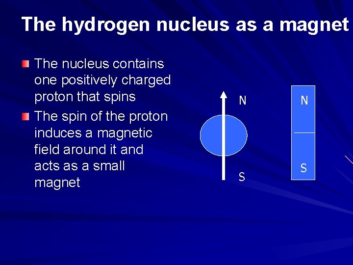 The hydrogen nucleus as a magnet The nucleus contains one positively charged proton that
