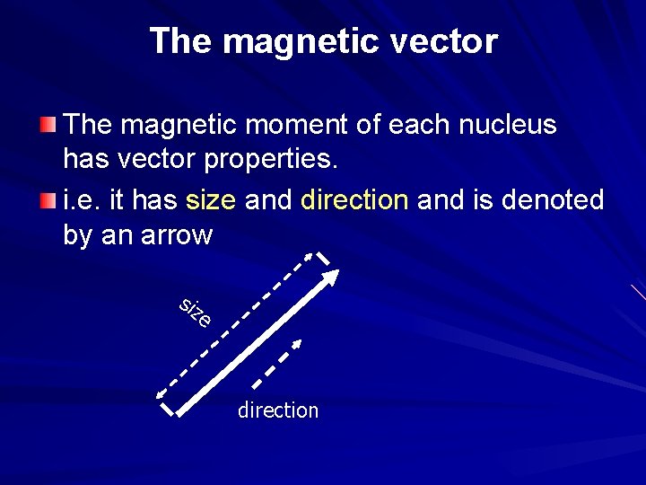 The magnetic vector The magnetic moment of each nucleus has vector properties. i. e.