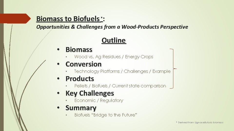 Biomass to Biofuels Opportunities Challenges from a WoodProducts