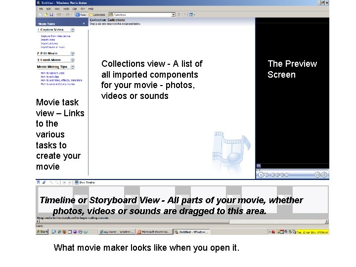 Movie task view – Links to the various tasks to create your movie Collections