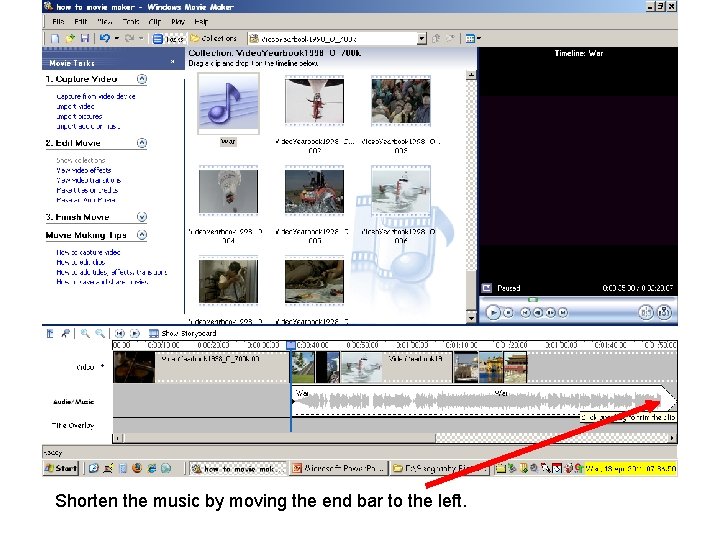 Shorten the music by moving the end bar to the left. 
