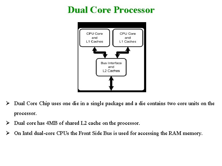 Dual Core Processor Ø Dual Core Chip uses one die in a single package