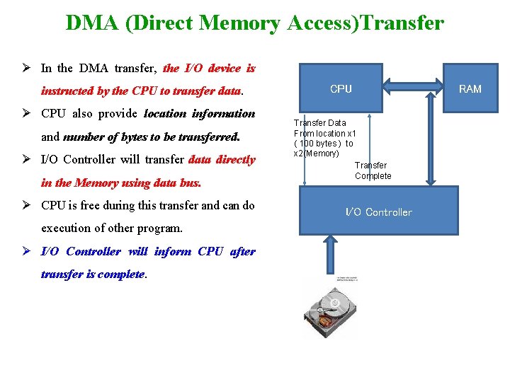 DMA (Direct Memory Access)Transfer Ø In the DMA transfer, the I/O device is instructed