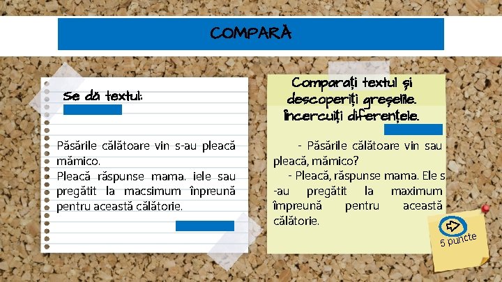 COMPARĂ Se dă textul: Păsările călătoare vin s-au pleacă mămico. Pleacă răspunse mama. iele