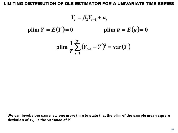 LIMITING DISTRIBUTION OF OLS ESTIMATOR FOR A UNIVARIATE TIME SERIES We can invoke the