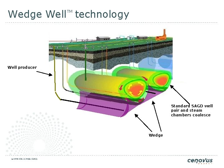 Wedge Well technology TM Well producer Standard SAGD well pair and steam chambers coalesce